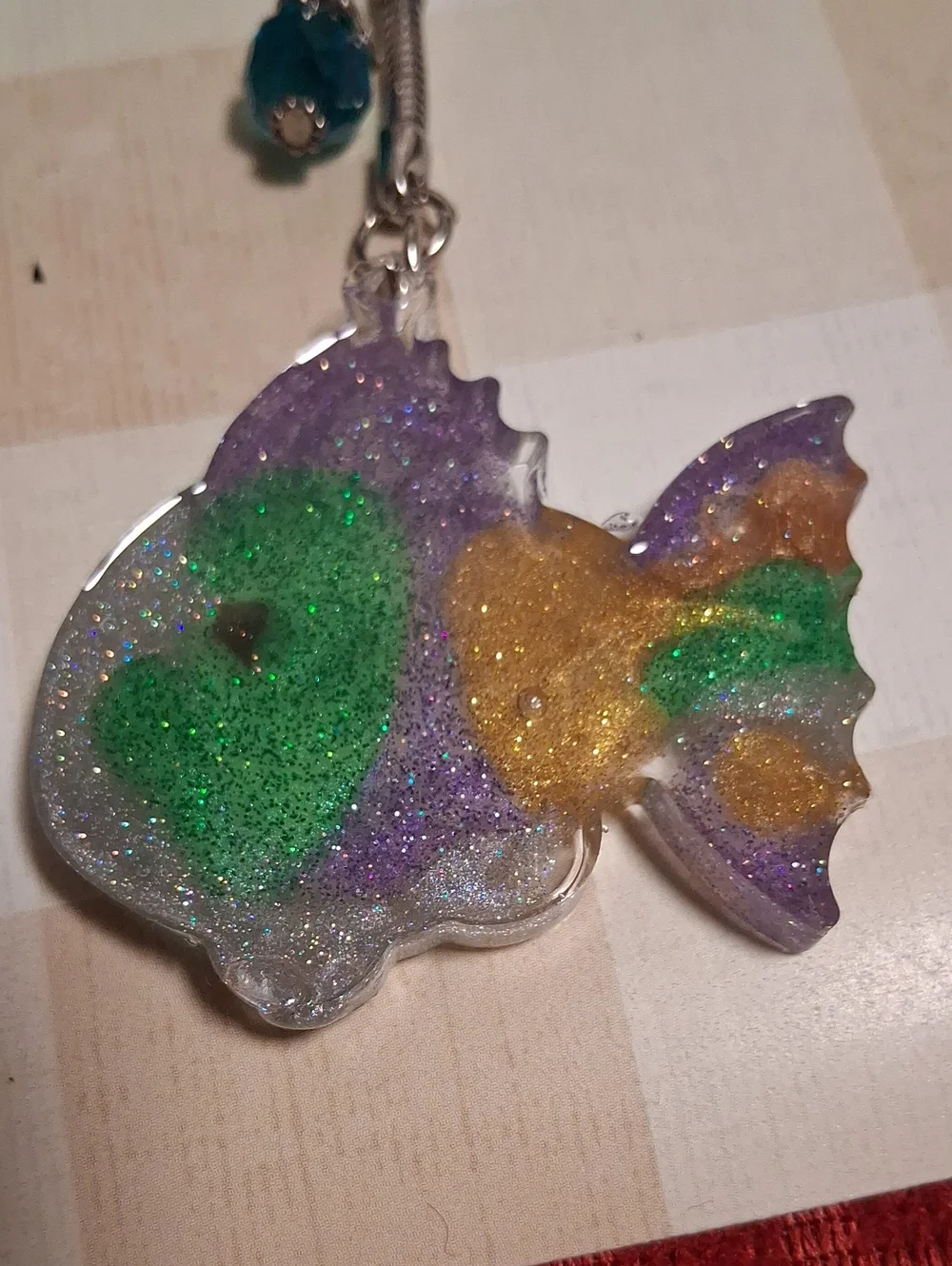 Decorative Glitter Fish Keychain - Purple, Green & Gold